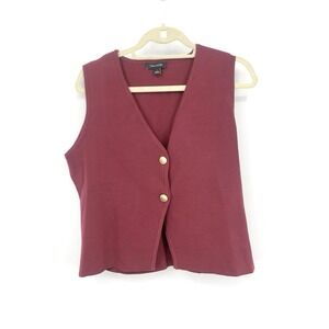 Ann Taylor Women Size Large Top Maroon Red 2 Gold Buttons Sweater Vest Knit